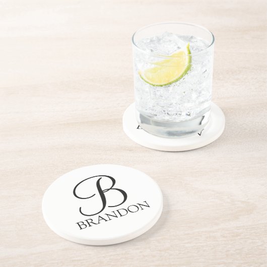 Dessous De Verre En Grès Monogramme et nom de script personnalisé (Côté)