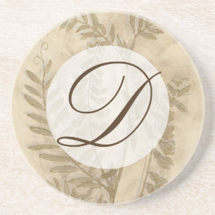 Dessous De Verre En Grès Monogramme Feuillage doré I
