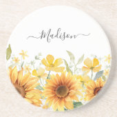 Dessous De Verre En Grès Monogramme Fleur Jaune Tournesol Floral Botanique (Devant)