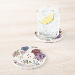 Dessous De Verre En Grès Monogramme Floral Vintage Hydrangea Grandmillennia