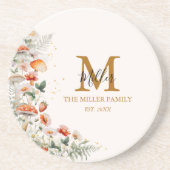 Dessous De Verre En Grès Monogramme Forêt Champignons Fleurs Florales botan (Devant)