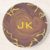 Dessous De Verre En Grès Monogramme Giraffe Brown, Impression Jaune (Devant)