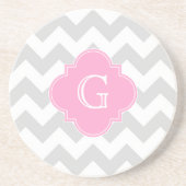 Dessous De Verre En Grès Monogramme gris clair blanc Chevron rose Quatrefoi (Devant)
