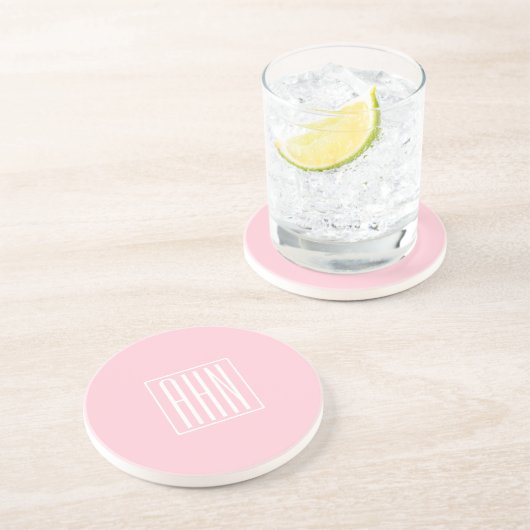 Dessous De Verre En Grès Monogramme initial | Blanc sur rose clair (Côté)