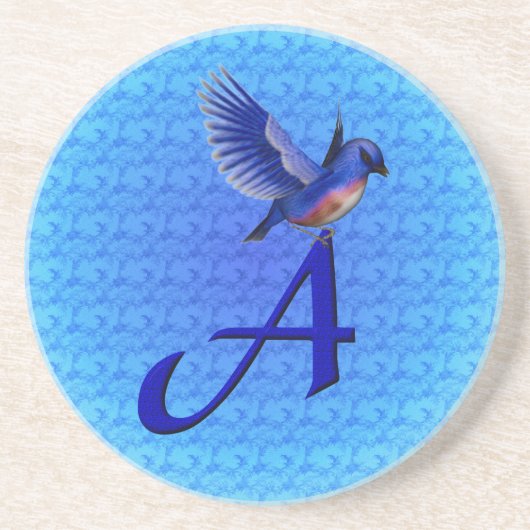 Dessous De Verre En Grès Monogramme initiale A Bluebird (Devant)