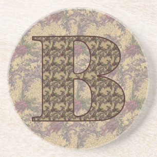 Dessous De Verre En Grès Monogramme Initiale B Élégant Floral Vintage