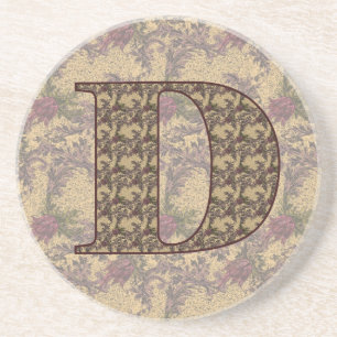 Dessous De Verre En Grès Monogramme Initiale D Élégant Floral Vintage