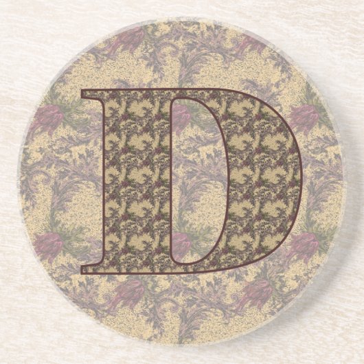 Dessous De Verre En Grès Monogramme Initiale D Élégant Floral Vintage  (Devant)