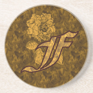 Dessous De Verre En Grès Monogramme Initiale F Pivoine Or