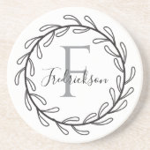 Dessous De Verre En Grès Monogramme Initiale Nom de famille Botanique (Devant)