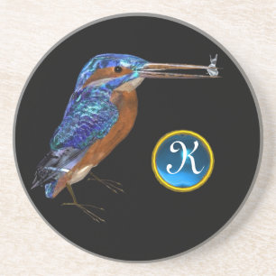 Dessous De Verre En Grès MONOGRAMME KINGFISHER, Sapphire Bleu, Noir