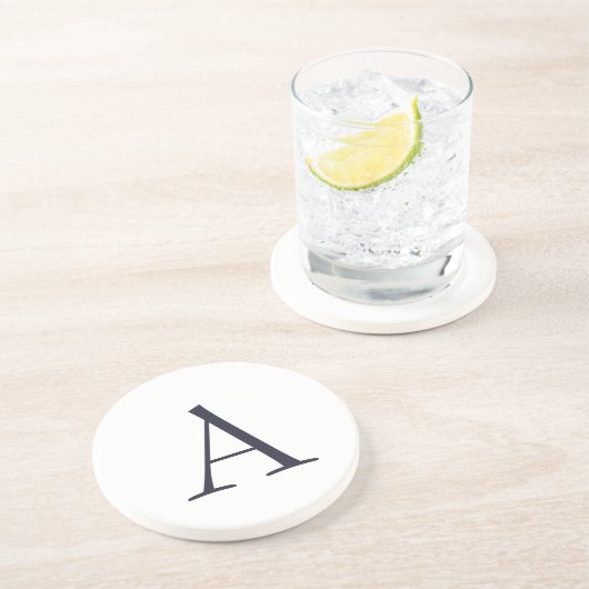 Dessous De Verre En Grès Monogramme moderne élégant bleu clair initial (Côté)