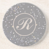 Dessous De Verre En Grès Monogramme Moderne Gris Terrazzo (Devant)