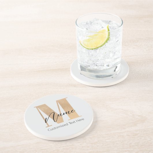 Dessous De Verre En Grès Monogramme moderne M & Nom initial Personnalisé (Côté)