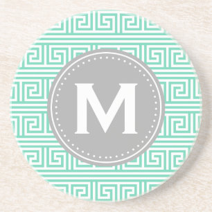 Dessous De Verre En Grès Monogramme Moderne Monnaie grecque Motif clé