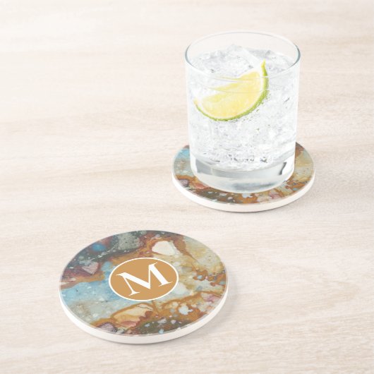 Dessous De Verre En Grès Monogramme Motif couleur Jasper Stone (Côté)