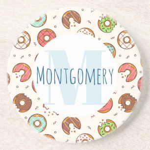 Dessous De Verre En Grès Monogramme Motif de Donut coloré de style rétro