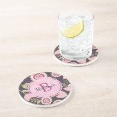 Dessous De Verre En Grès Monogramme Motif de grande tulipe rose (Côté)
