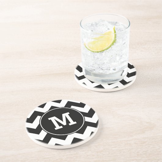 Dessous De Verre En Grès Monogramme Motif de Zigzag noir (Côté)