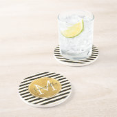 Dessous De Verre En Grès Monogramme noir blanc or rayures (Côté)