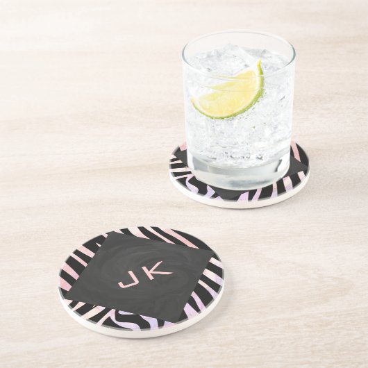 Dessous De Verre En Grès Monogramme noir et rose Zebra (Côté)