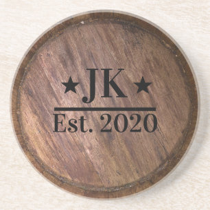 Dessous De Verre En Grès Monogramme Nom de famille initial Rustic Faux Bois