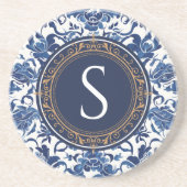 Dessous De Verre En Grès Monogramme oriental bleu et blanc initial (Devant)