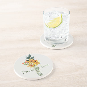 Dessous De Verre En Grès Monogramme, Papier Fleurs Qualisées Pierre De Sabl