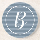 Dessous De Verre En Grès Monogramme personnalisable Rayures Bleues (Devant)