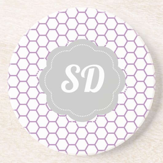 Dessous De Verre En Grès Monogramme personnalisé Clair Purple Honeycomb (Devant)