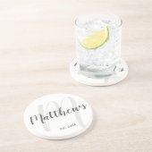 Dessous De Verre En Grès Monogramme personnalisé de style moderne et nom de (Côté)