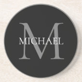 Dessous De Verre En Grès Monogramme personnalisé et nom noir (Devant)