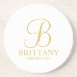 Dessous De Verre En Grès Monogramme personnalisé moderne et nom Bridesmaid<br><div class="desc">Cadeaux Bridesmaid personnalisées modernes avec monogramme personnalisé en or élégant style de police script avec nom et titre de bridesmaid en or classique serif style de police. Parfait aussi pour femme de ménage d'honneur, mère de la mariée et plus. Remarque : Les détails du papier sont simulés dans l'illustration. Il...</div>