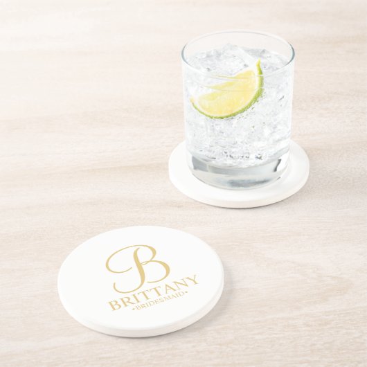 Dessous De Verre En Grès Monogramme personnalisé moderne et nom Bridesmaid (Côté)