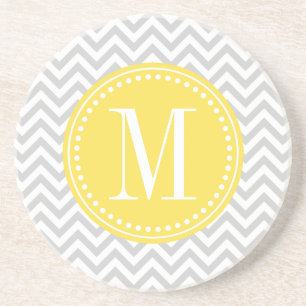 Dessous De Verre En Grès Monogramme personnalisé par zigzag gris-clair de