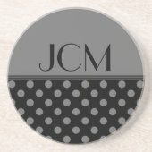 Dessous De Verre En Grès Monogramme points gris sur fond noir (Devant)