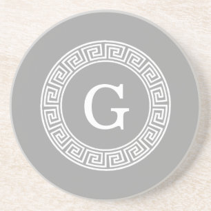 Dessous De Verre En Grès Monogramme principal grec blanc gris-foncé