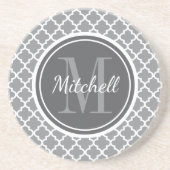 Dessous De Verre En Grès Monogramme Quatrefoil Gris Charbon Moderne (Devant)
