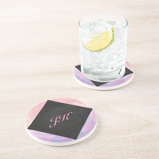Dessous De Verre En Grès Monogramme rose et noir (Côté)
