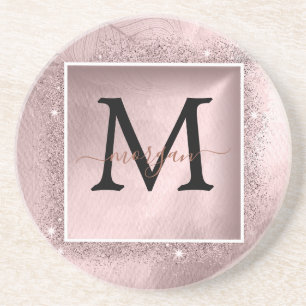 Dessous De Verre En Grès Monogramme rose Parties scintillant or