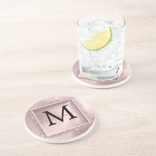 Dessous De Verre En Grès Monogramme rose Parties scintillant or (Côté)