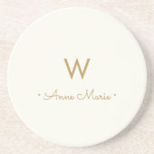 Dessous De Verre En Grès Monogramme Script Or Ivoire Moderne (Devant)