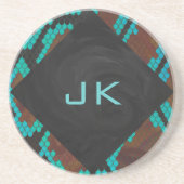 Dessous De Verre En Grès Monogramme serpent impression Brown et Turquoise (Devant)