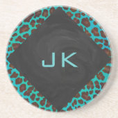 Dessous De Verre En Grès Monogramme Turquoise et Léopard Marron (Devant)