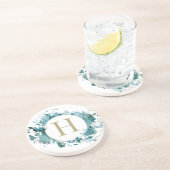 Dessous De Verre En Grès Monogramme Turquoise or (Côté)