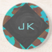 Dessous De Verre En Grès Monogramme Vache Impression Brown et Turquoise (Devant)