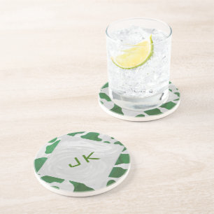 Dessous De Verre En Grès Monogramme vert et blanc de vache