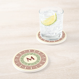 Dessous De Verre En Grès Monographie personnalisée de clé grecque ronde