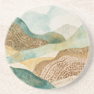 Dessous De Verre En Grès Montagnes Abstraites Bleu Vert Marron Fantaisistes