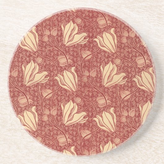 Dessous De Verre En Grès Morris Inspiré Lily Flower Botanique Rouge Textile (Devant)